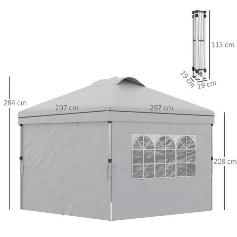 Rootz Foldable Pop-Up Party Tent - Gazebo - Canopy - UV30+ Protection - 297cm x 297cm x 284cm with Adjustable Side Walls & Portable Roller Bag