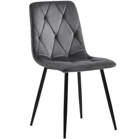 Rootz 4 Piece Set Gray Velvet Dining Chairs - Elegant Seating - Comfortable Chairs - Sturdy Black Metal Legs - 45L x 40W x 86H cm