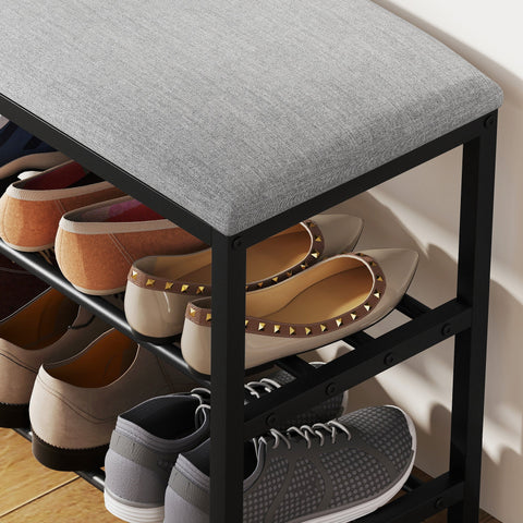 Rootz Shoe Bench with Seat - Shoe Rack - Entryway Bench - Storage Organizer - Padded, Comfy Seating, 81 x 31 x 50 cm, Black/Grey