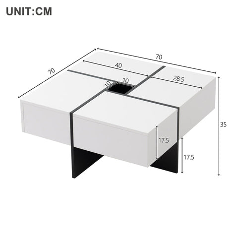 Rootz High-Gloss Coffee Table - Living Room Table - Center Table - Durable Design - 70cm x 70cm x 35cm