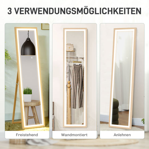 Rootz LED Full Body Mirror - Floor Length Mirror - Dressing Mirror - Dimmable Touch Control - 160 x 40 cm Brown Frame