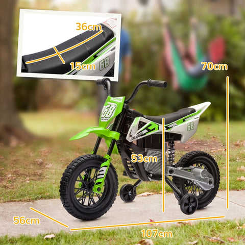 Rootz Motorcycle for Children - Kids Electric Bike - Ride-On Motorbike - Shock Absorber - 107L x 56W x 70H cm - Music & Training Wheels for Fun