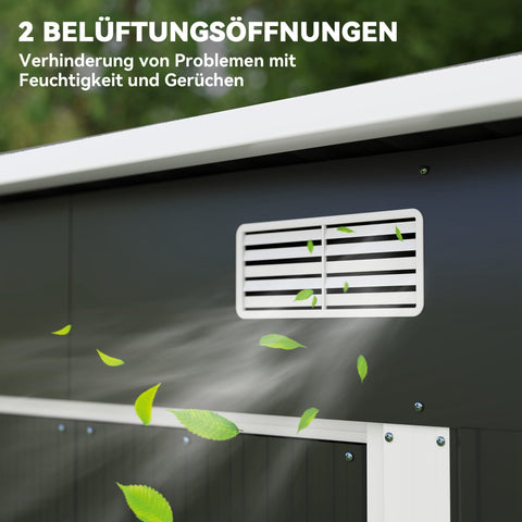 Rootz Equipment Shed Metal 2.3 m² - Garden Storage - Outdoor Tool Shed - Robust and Durable - 207 x 130 x 182 cm - Black - Pent Roof & Sliding Door