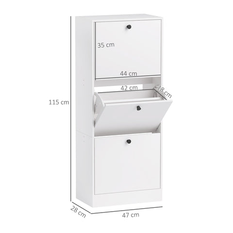 Rootz Shoe Cabinet - Shoe Shelf - Footwear Organizer - Space-Saving - White Chipboard - 47cm x 28cm x 115cm