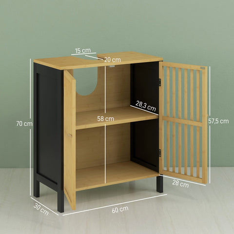 Rootz Sink Unit - Sink Storage - Bathroom Cabinet - Space-Saving - 60 x 30 x 70 cm MDF & Bamboo