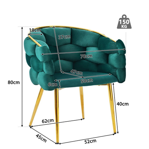 Rootz Dark Green Velvet Chair - Luxurious Seating - Elegant Design - Adjustable Front Legs - 70L x 47W x 80H cm