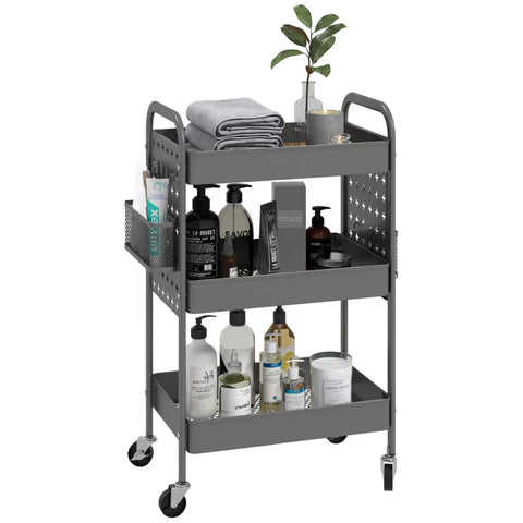 Rootz Multi-purpose Trolley - Kitchen Trolley - 3 Shelves - 4 Wheels - Gray - 53.5 cm x 30.5 cm x 75 cm