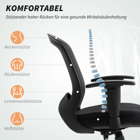 Rootz Ergonomic Adjustable Desk Chair - Office Chair - Mesh Back Chair - Enhances Productivity - 65cm x 92.5-102.5cm - Black