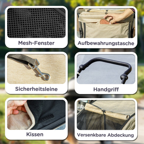 Rootz Dog Car - Pet Transport - Foldable Buggy - Lightweight Design - Washable Pillow - 80L x 48.5B x 106H cm