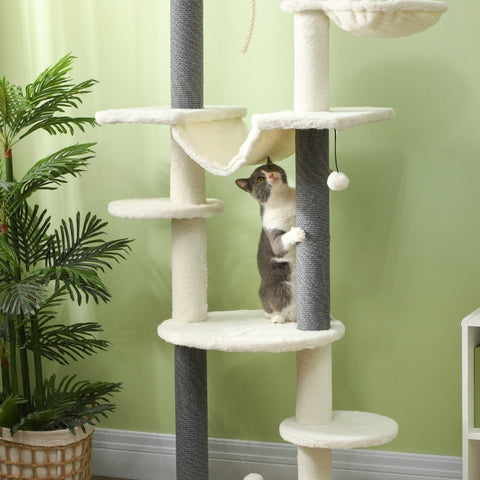 Rootz Ceiling High Scratching Post - Cat Tree - Adjustable Cat Tower - Space-Saving Design - 60cm x 44cm x 225-255cm