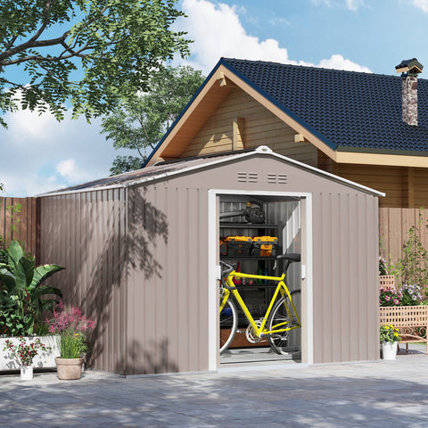 Rootz Metal Tool Shed - Bicycle Shed - Garden Storage - Ventilation Windows - Sliding Doors - 277 x 195 x 192 cm