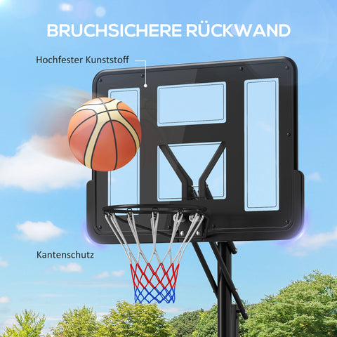 Rootz Basketball Stand - Hoop System - Adjustable Heights - Spring-Loaded Basket - 2.35-3.05m Basket Height - 110x75cm Back Panel - Mobile Design