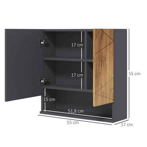 Rootz Wall Mounted Bathroom Mirror Cabinet - Storage Space - Vanity Unit - Soft Close Dampers - 55 x 17 x 55 cm - Brown, Grey
