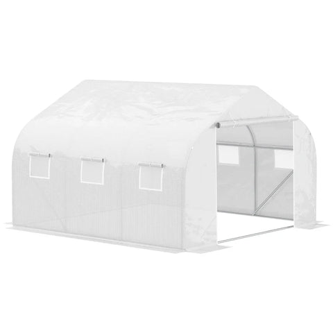 Rootz Tunnel Greenhouse - 6 Roll Up Windows - Zip Door - Tear Resistant Film - Metal Frame - White - 4.45 x 3 x 2.05m