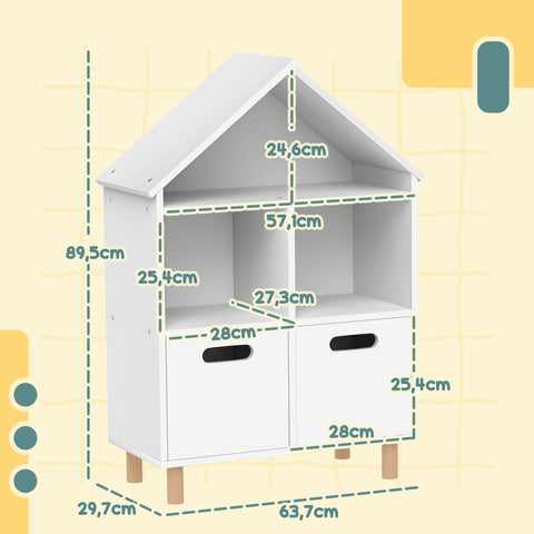 Rootz Children's Book Shelf - Children's Storage Furniture - Kids Organizer - Space-Saving - 63.7 x 29.7 x 89 cm - White