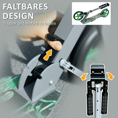 Rootz Adjustable Green Scooter - Kick Scooter - Folding Scooter - Rear Brake - 100kg Capacity - 94x38x88-103cm