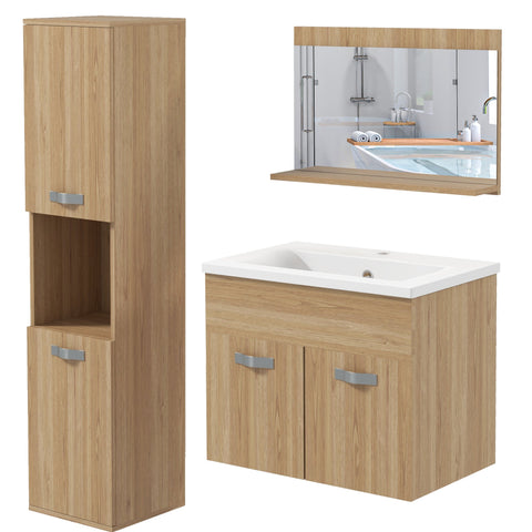 Rootz Bathroom Furniture Set - Vanity Unit - Mirror Cabinet - Space-Saving Design - 60cm x 12cm x 40cm, 61cm x 40cm x 50cm, 30cm x 30cm x 131.5cm