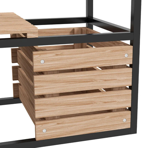 Rootz Raised Bed - 2 Tier Raised Bed - 3 Planter - Storage Shelf - Natural Wood - Metal Frame - Fir Wood - Light Brown - 83W x 39D x 100H cm