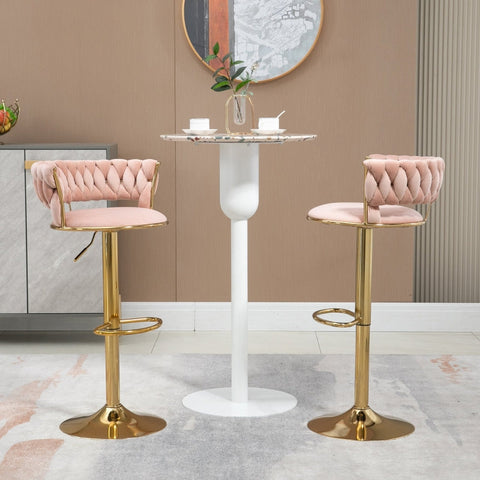 Rootz Adjustable Bar Stools - Velvet Bar Chairs - Swivel Stools - Ergonomic Comfort - 54cm x 48cm x 78cm