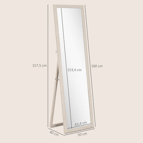 Rootz Full Length Mirror - Dressing Mirror - Floor Mirror - Crystal Clear Reflection - 160 x 50 cm - White Frame - Shatterproof Safety Glass