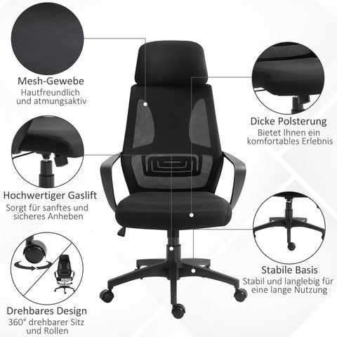 Rootz Office Chair - Desk Chair - Ergonomic Chair - Lumbar Support - Height Adjustable - Black - 64cm x 55cm x 116-126cm