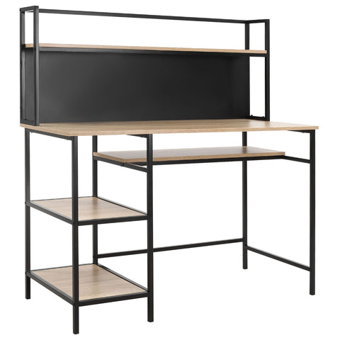Rootz Computer Desk with Storage - Office Desk - Writing Desk - Industrial Style - 120l x 53b x 126h cm -Brown and Black
