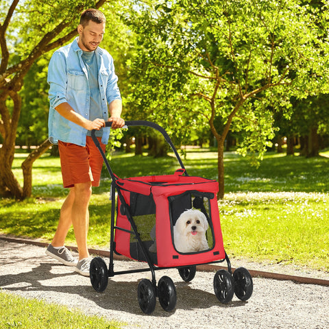 Rootz Dog Stroller - Pet Carrier - Cat Buggy - Collapsible & Portable - Red - 102cm x 62cm x 105cm - Easy Transport