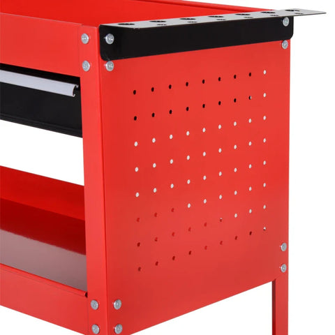 Rootz Tool Case - Tool Trolley - Tool Box - 3 Levels - 4 Wheels - Red - 82 cm x 35 cm x 76 cm