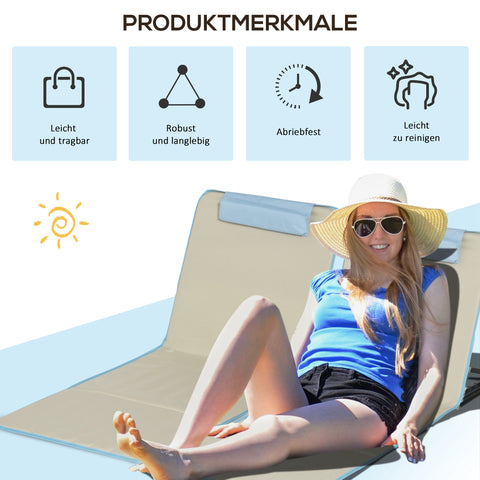 Rootz 2-Set Adjustable Beach Mat - Foldable Lounger - Portable Lounges - Headrest & 5 Positions - 124cm x 53cm x 37-50cm - Brown, Blue