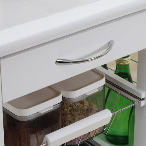 Rootz Serving Cart - Kitchen Cart - Storage Trolley - Multi-Storage - 57L x 37W x 83H cm Pine Wood & Tile