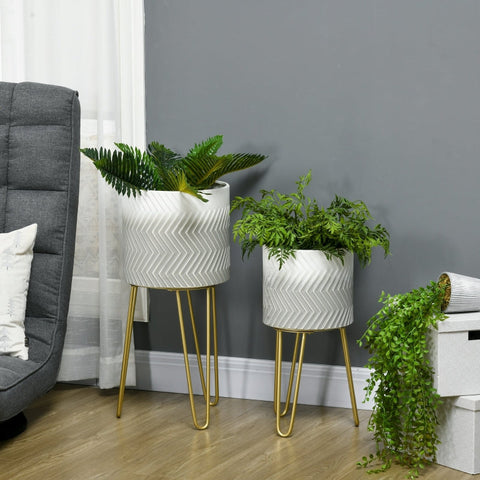 Rootz Set of 2 Flower Stands - Plant Stands - Decorative Plant Holders - Metal Frame - Stability - Unique Leg Design - Easy Assembly - Ø30 x 67H cm / Ø25 x 52H cm