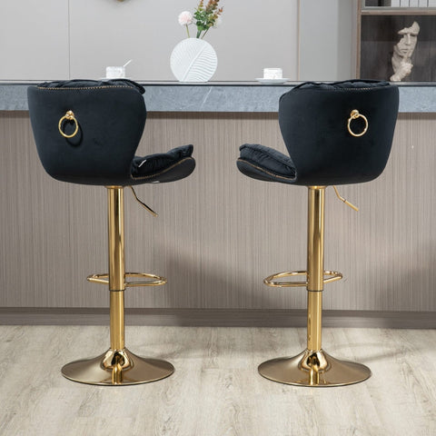 Rootz Swivel Bar Stools - Adjustable Chairs - Velvet Seating - Ergonomic Design - 55cm x 46cm x 92-112cm