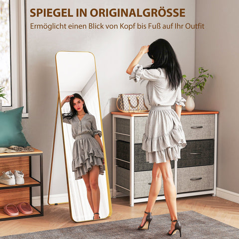 Rootz Full Body Mirror - Freestanding & Tiltable - Metal Frame - Elegant Gold Finish - 160 x 40 cm - Ideal for Hallways and Bedrooms