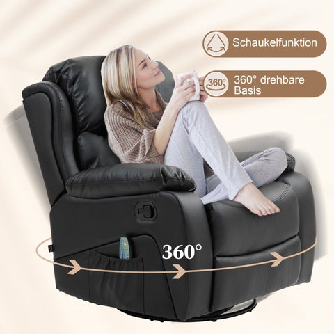 Rootz TV Armchair with Massage Function - Heated Cinema Chair - 360° Rotation - Rocker Recliner - 8 Massage Points - Thick Padding - Remote Control - 97cm x 92cm x 104cm