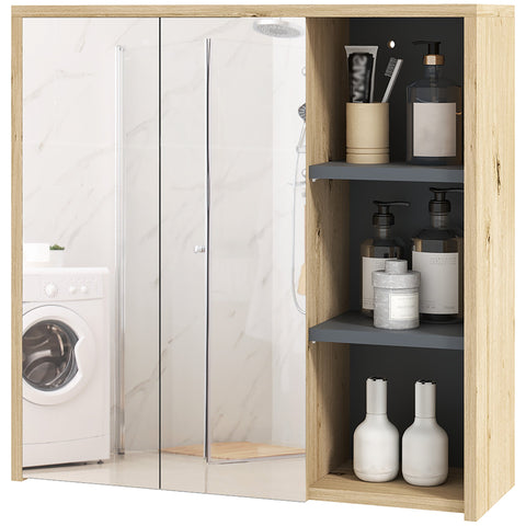 Rootz Bathroom Cabinet with Mirror - Bathroom Mirror Cabinet - Wall Mounting - Space-Saving Design - 60 x 20 x 60 cm - Brown Finish