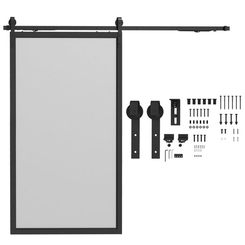 Rootz Sliding Door Hardware Kit - Barn Door System - Carbon Steel - Space Saving - Modern Style - 244cm x 0.5cm x 4cm