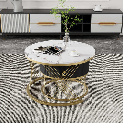 Rootz Modular Coffee Table Set - Marble Table - Elegant Side Tables - Storage - 70cm x 70cm x 45cm & 50cm x 50cm x 40cm