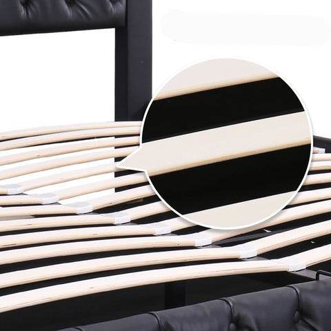 Rootz Upholstered Bed Frame - Storage Bed - LED Bed - Ample Storage Space - 207cm x 142cm x 100cm - Black