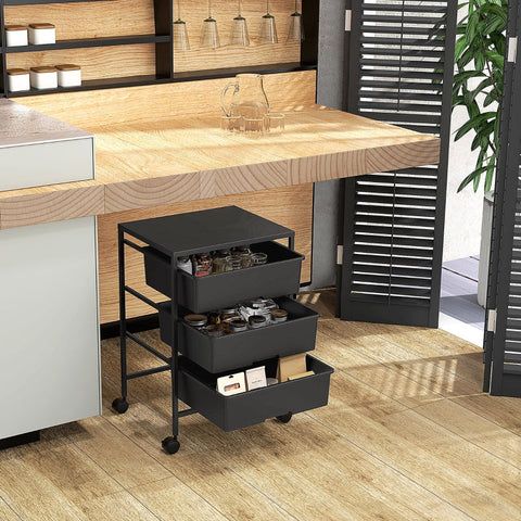 Rootz Storage Trolley - Mobile Organizer - Utility Cart - Steel Frame - Easy to Clean - 40.8L x 33.5W x 60.5H cm
