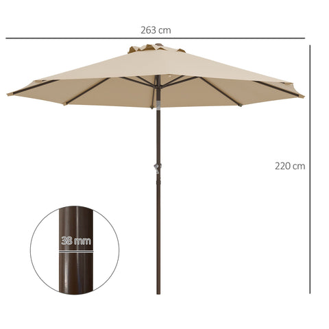 Rootz Garden Sunshade - Patio Umbrella - Outdoor Parasol - Optimal Sun Protection - Ø2.63 x 2.2m - Metal Frame - 180g/m² Polyester Fabric