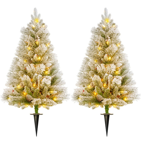 Rootz 2 Piece 90cm Christmas Tree Set - LED Lights - Artificial Snow - Red Berries and Pine Cones - Battery Operated - 55cm x 90cm