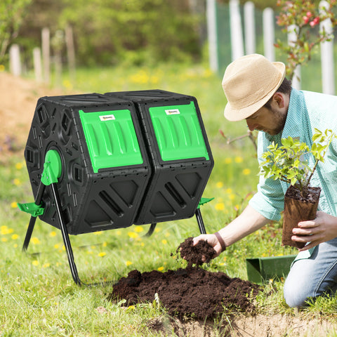 Rootz Garden Composter - Compost Bin - Waste Receptacle - 360° Rotatable - 130L Capacity - 67 x 60 x 77 cm - Black-Green