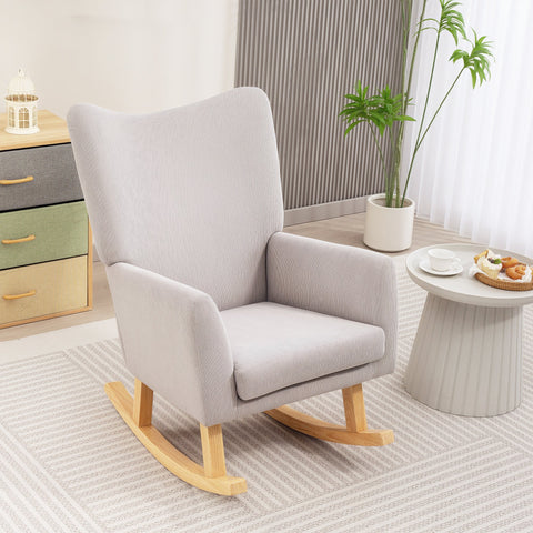 Rootz Rocking Chair - Retro Design Armchair - Upholstered Armchair - Ergonomic Comfort - 72cm x 97cm x 100cm - Grey