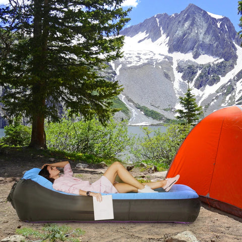 Rootz Air Mattress - Inflatable Bean Bag - Waterproof - Load Capacity 200 Kg - Carry Bag - Tear-resistant - Long-lasting - Polyester-PE - Blue - 195L x 83W x 52H cm