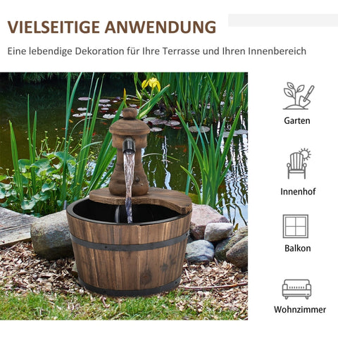 Rootz Garden Fountain - Decorative Barrel Fountain - Wooden Bucket Water Feature - Weather-Resistant - Adjustable Water Flow - Easy Assembly - Ø27 x 37 cm - Fir Wood + Metal