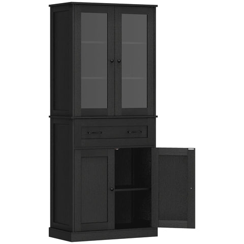 Rootz Kitchen Cabinet - Buffet Sideboard - Storage Cupboard - Acrylic Front Drawers - Extra Storage Space - 76 x 40 x 182.5 cm - Black