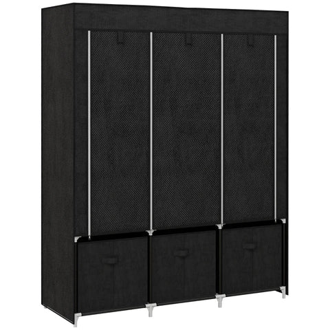 Rootz Fabric Cabinet - Made Of Fleece - Folding Cabinet - Fabric Wardrobe - Including 3 Drawers - Black - 125 cm x 43 cm x 162.5 cm