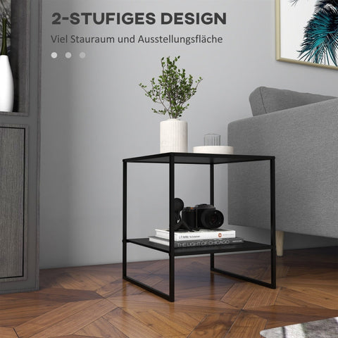 Rootz Industrial Design Side Table - Coffee Table - Bedside Table - 2 Levels of Storage - Sturdy Steel Frame - 40cm x 40cm x 45cm