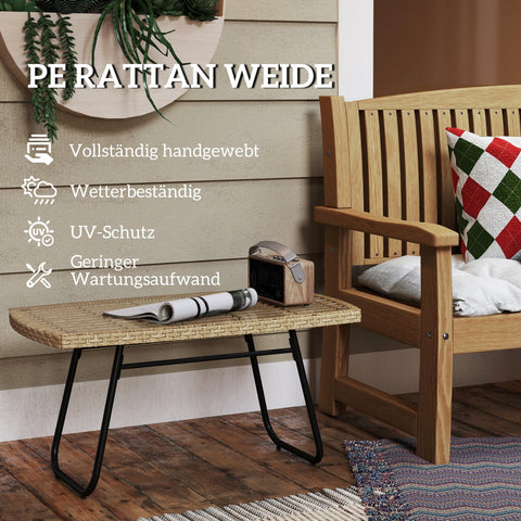 Rootz Poly Rattan Garden Table - UV-Resistant Side Table - Outdoor Coffee Table - Elegant Glass Top - 90 x 50 x 45 cm
