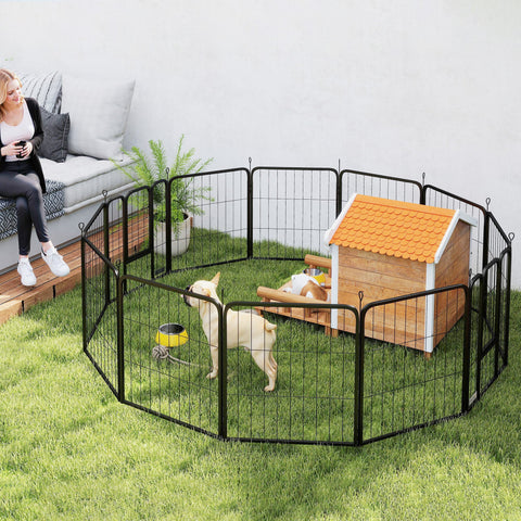 Rootz 12-Panel Dog Park - Foldable Pet Playpen - Modular Steel Enclosure - Easy Storage - Square: 204x204x80cm / Rectangle: 272x136x80cm